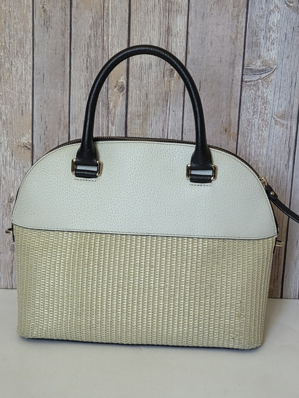 kate spade Cream & Black Dome Satchel with Woven Base - Picture 6 of 16